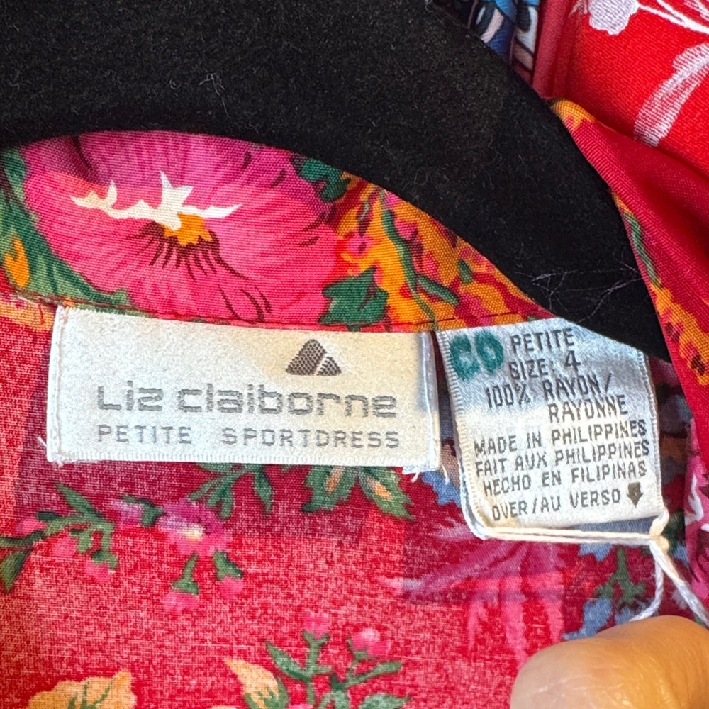 Vintage Liz Claiborne Red & Pink Floral Short Sleeve Romper - Picture 5 of 6